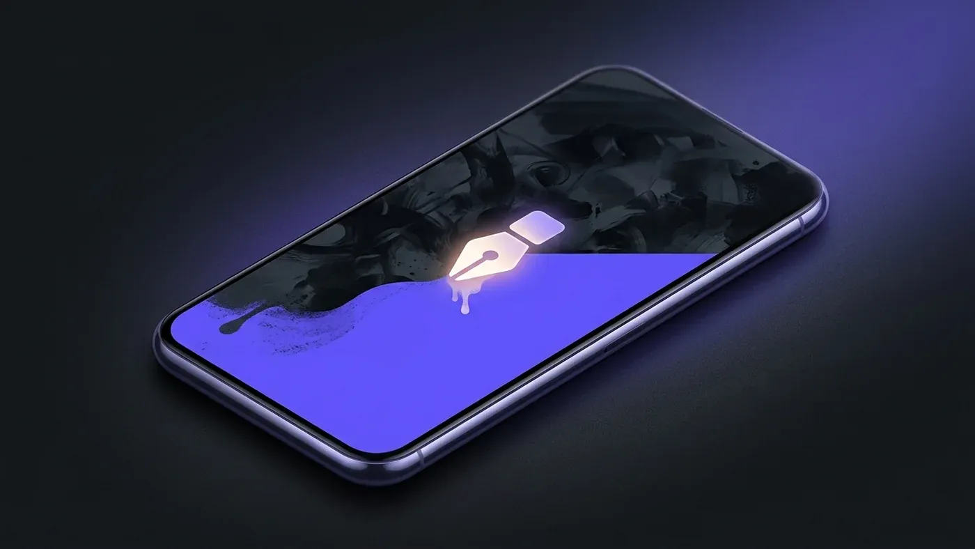 Instagram story canvas being filled with a solid violet-blue color using the draw/marker tool