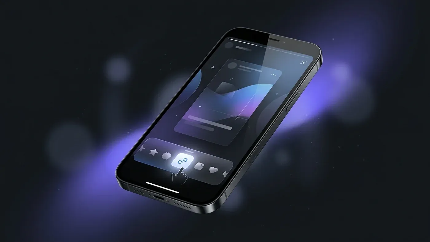 Instagram story sticker tray with the chain-link icon highlighted and a cursor about to tap it