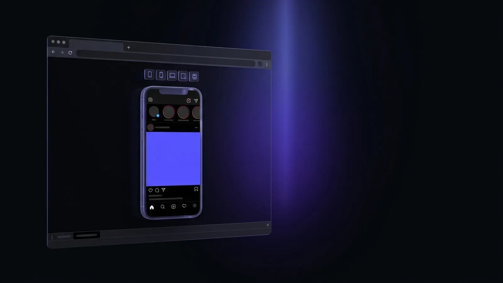 Emulador mobile no navegador para postar stories