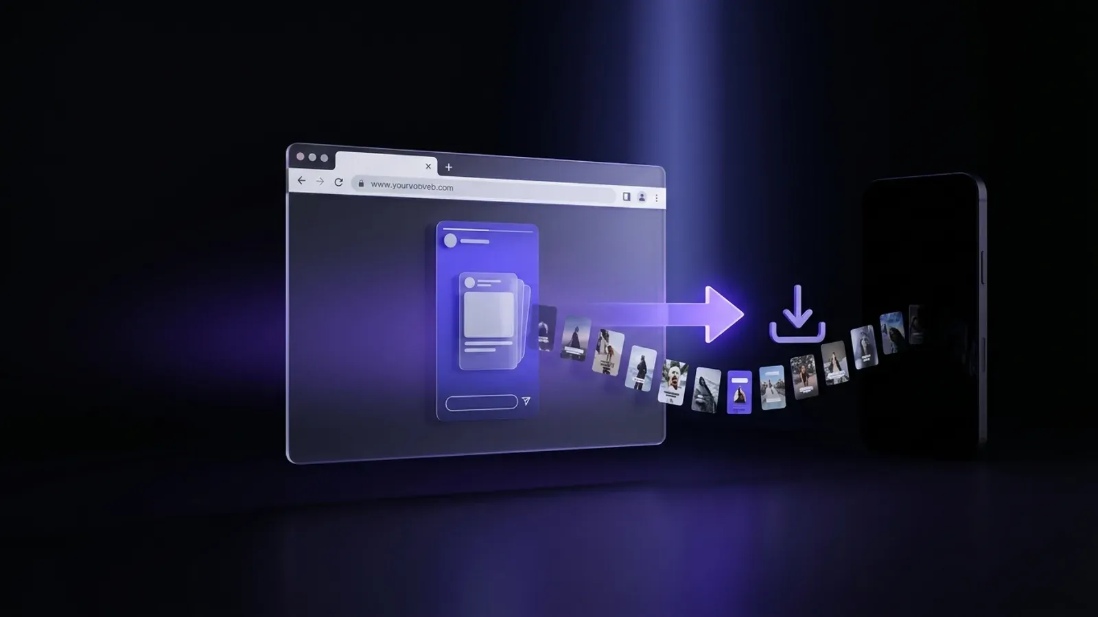 Diagram alur download story Instagram lewat IncoStory di browser